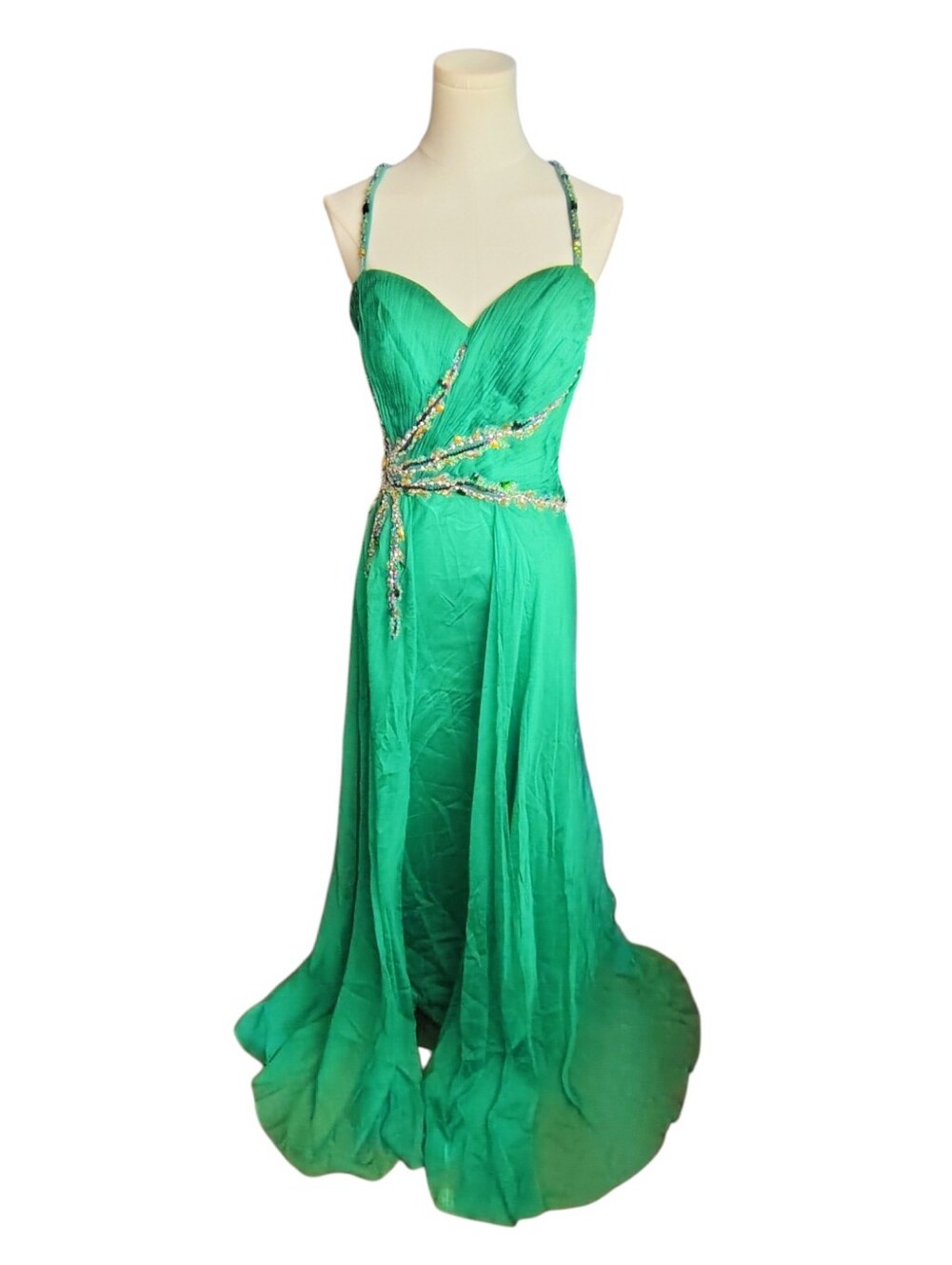 Dave & Johnny Wizard Of Oz Green Jeweled Beaded Strappy Prom Dress Size 15/16